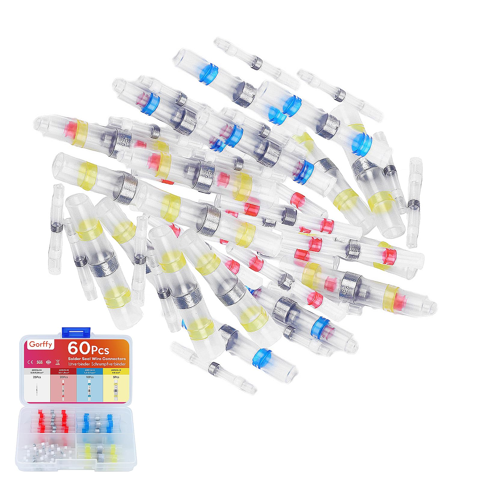 Lötverbinder Set 25, 50, oder 100 tlg. weiß, rot, blau, gelb Schrumpfverbinder Stoßverbinder Quetschverbinder Wasserdicht Kabelverbinder Kabel Lötverbinder (100 Stück blau