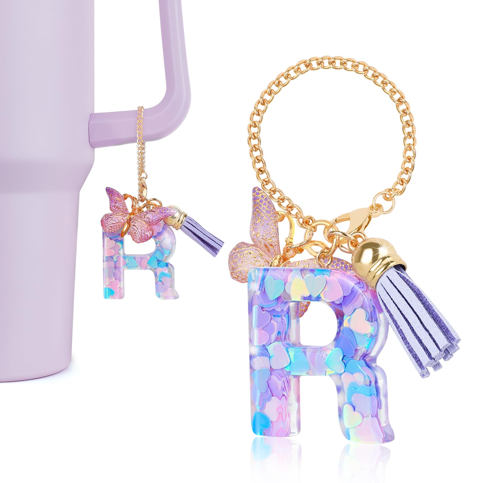 DECZHIYU Letter Charms for Stanley Cup with Handle, Initial R Charms Accessories for Stanley Tumbler, Purple Charm for Key Purse Handbags Backpacks,