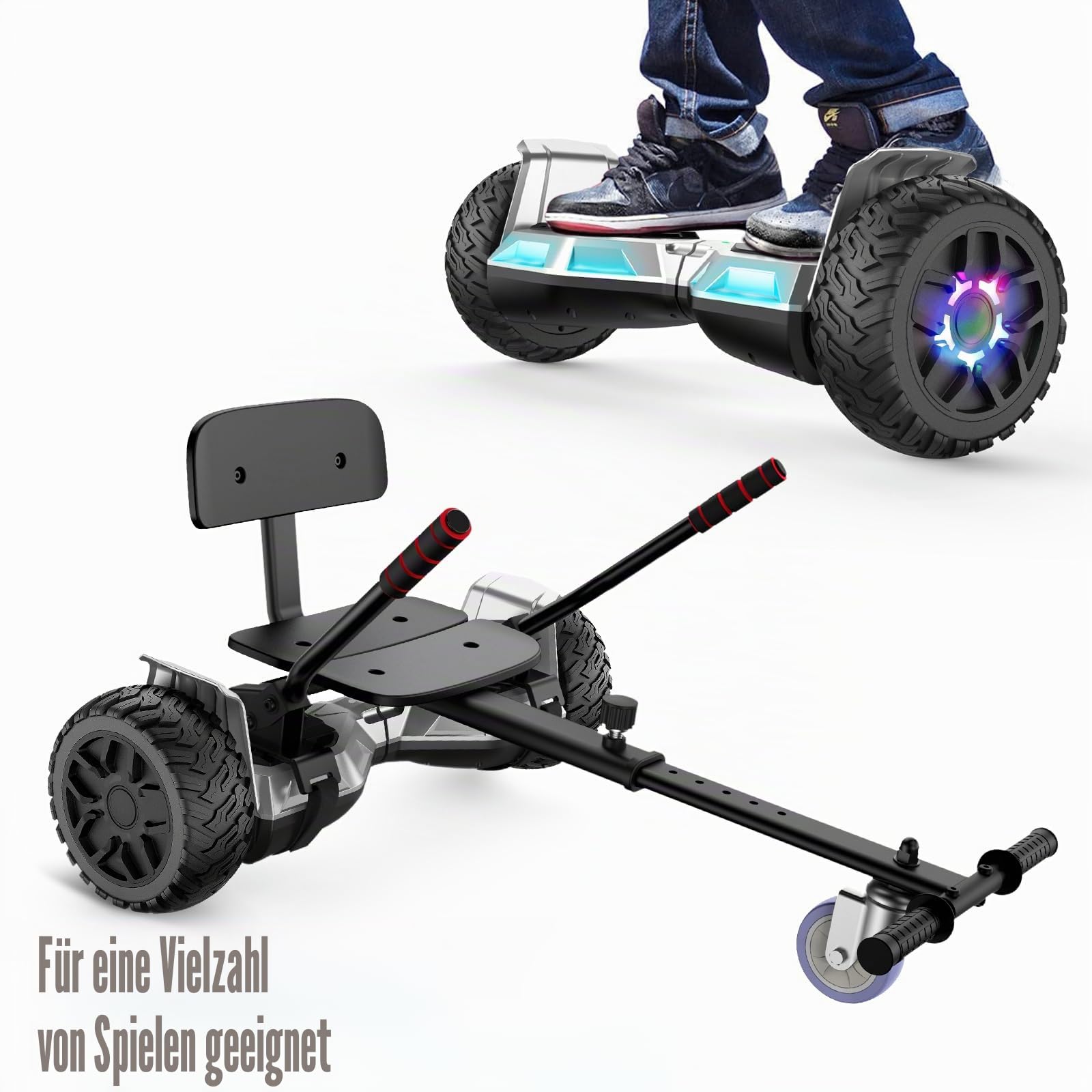 SISIGAD All Terrain Hoverboard 21,6 cm (8,5 Zoll), Hoverboards mit Go-Kart, Bluetooth, für Kinder und Erwachsene
