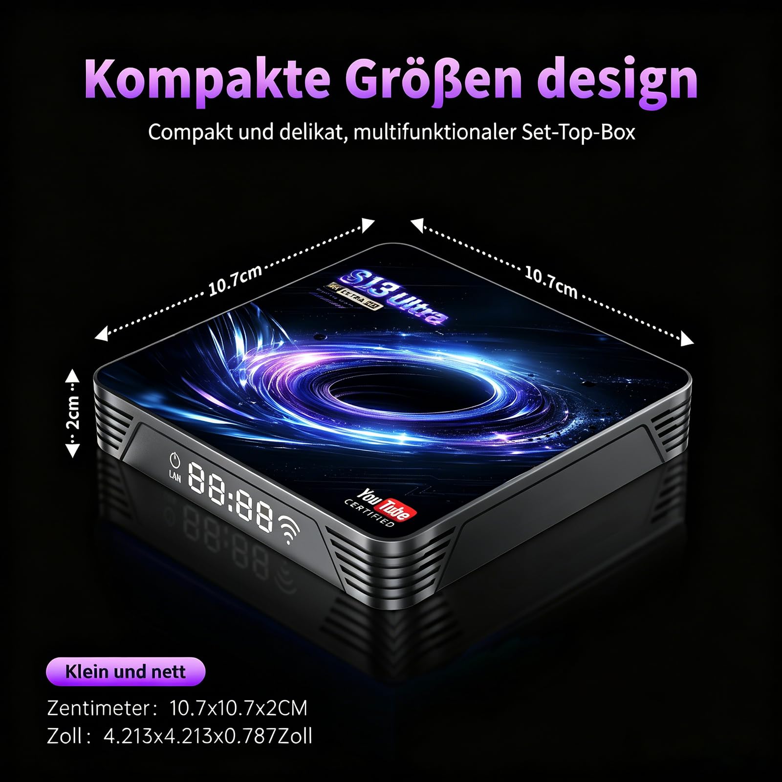 Android TV Box 14.0, YouTube Certified 4K 4GB/32GB RK3539 10/100M Ethernet | TV Box Supports 64GB Micro SD, Wi-Fi 6 BT5.4, USB 3.0, HDMI 2.1, H.265/AV1, Sprachfernbedienung