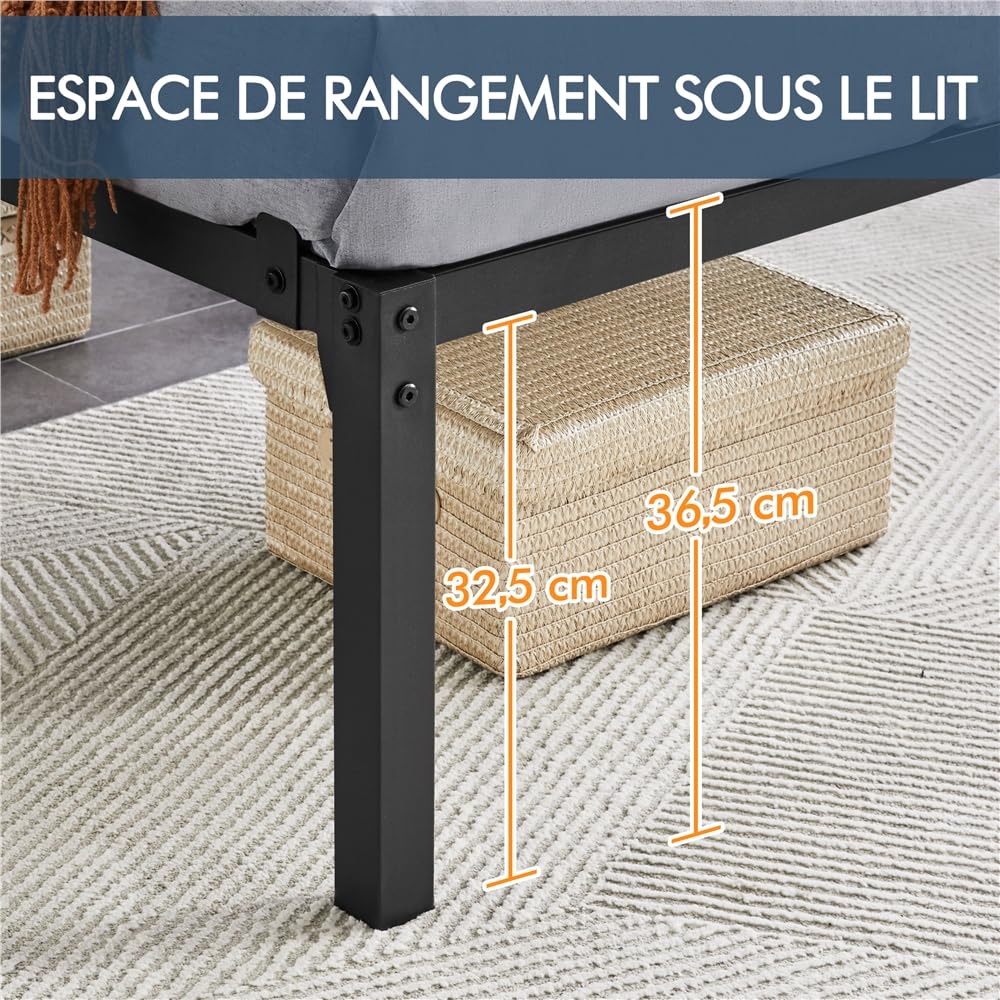 Yaheetech Lit Simple 90x200x36cm avec Sommier en Métal Charge 204 kg Noir | Cadre de Lit 1 place pour Adultes Petit Espace Structure Renforcée Assemblage Simple avec Espace de Rangement pour Chambre