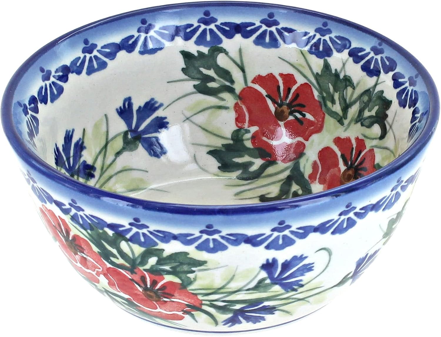 Blue Rose Polish Pottery - Cherry Red Bouquet Dessert Bowl - 5.25" Diameter - Perfect Bowl for Desserts, Appetizers, and Snacks