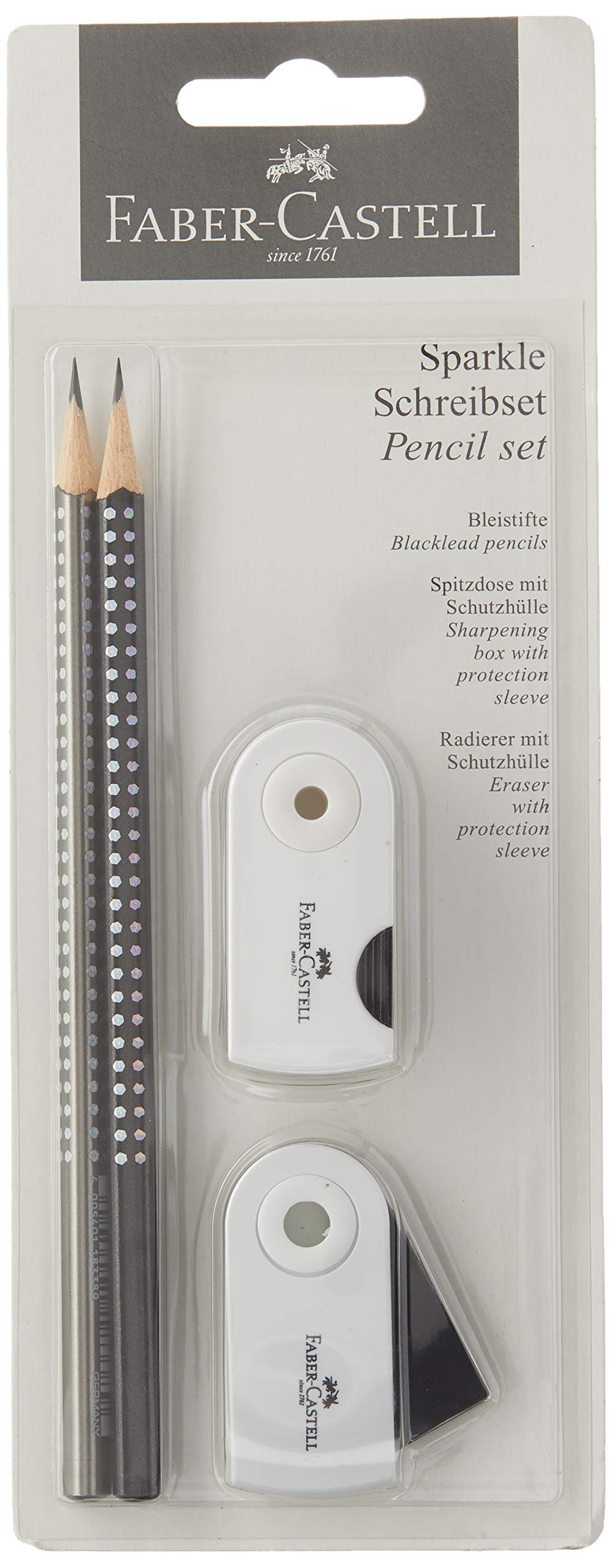 Faber-Castell Set Matite Sparkle Rosa: Con Temperino, Gomma E 2 Matite Grip 2001 - Ideale Per Scuola E Creatività