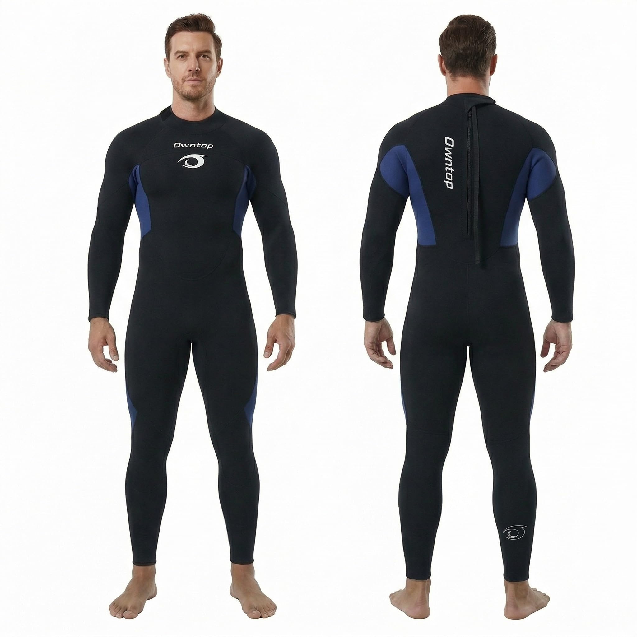 Owntop Herren Neoprenanzug 3/2mm - Vorderer Reißverschluss Voll Tauchanzüge, Stretch Pro Neopren-Nassanzug Thermische Volle Länge Tauchhaut zum Surfen Schnorcheln, Herren Blau M