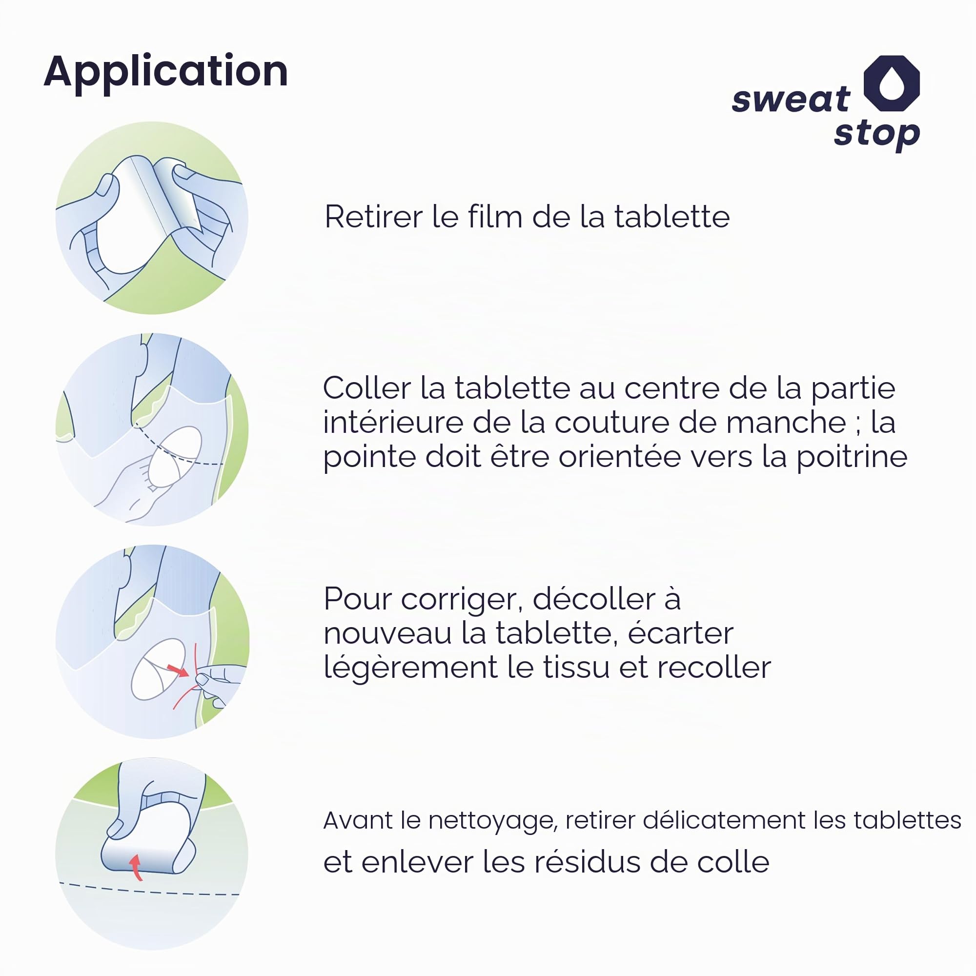 SweatStop patches anti auréoles pour les aisselles contre les taches de sueur | auto-adhésifs, absorbants et discrets - Sécurité 24h