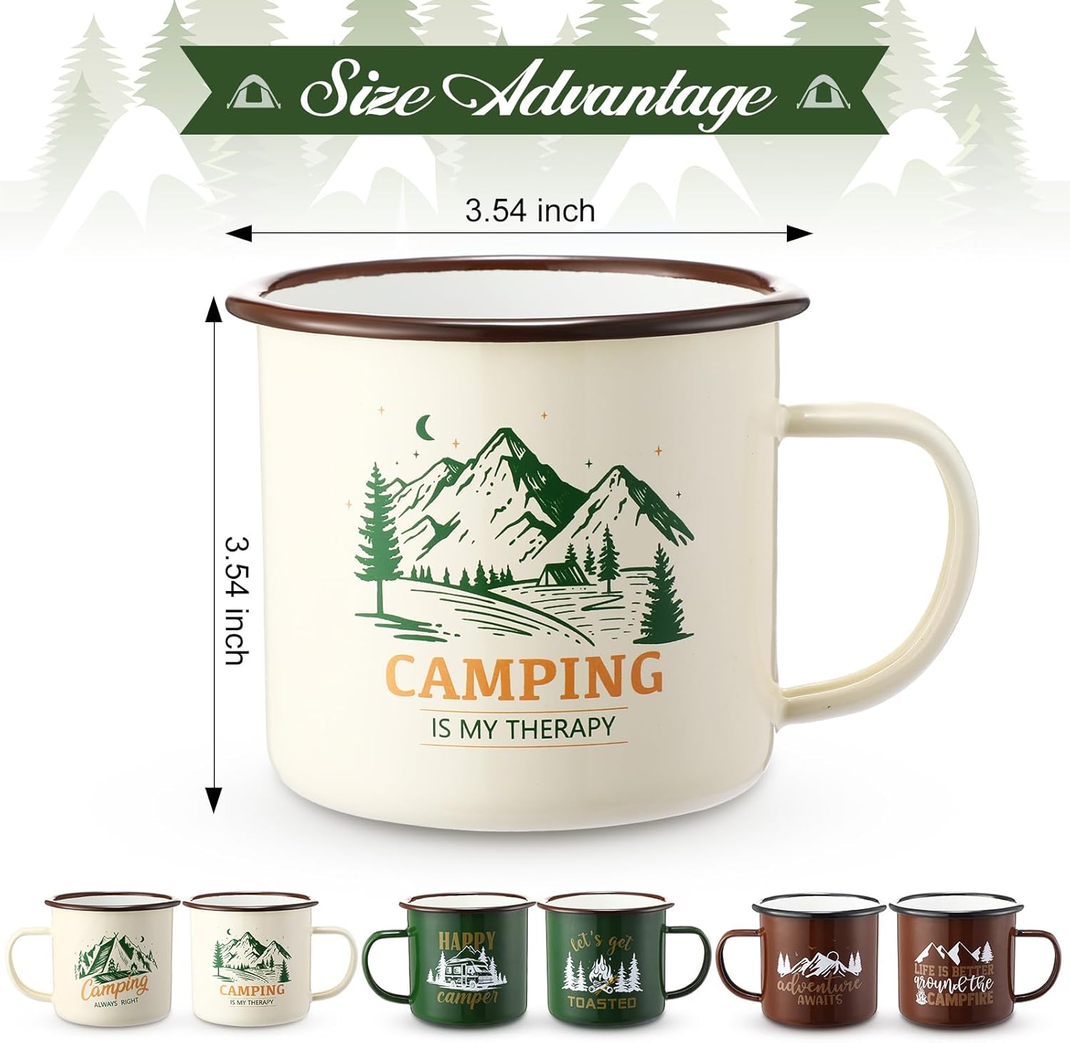 Maxcheck 6 Pack 12oz Christmas Mug Camping Set Enamel Campfire Coffee Cups, Happy Campers Design, 3 Styles Travel Mugs for Outdoor Use, Holiday Gifts for Camping Lovers Couples - Image 2