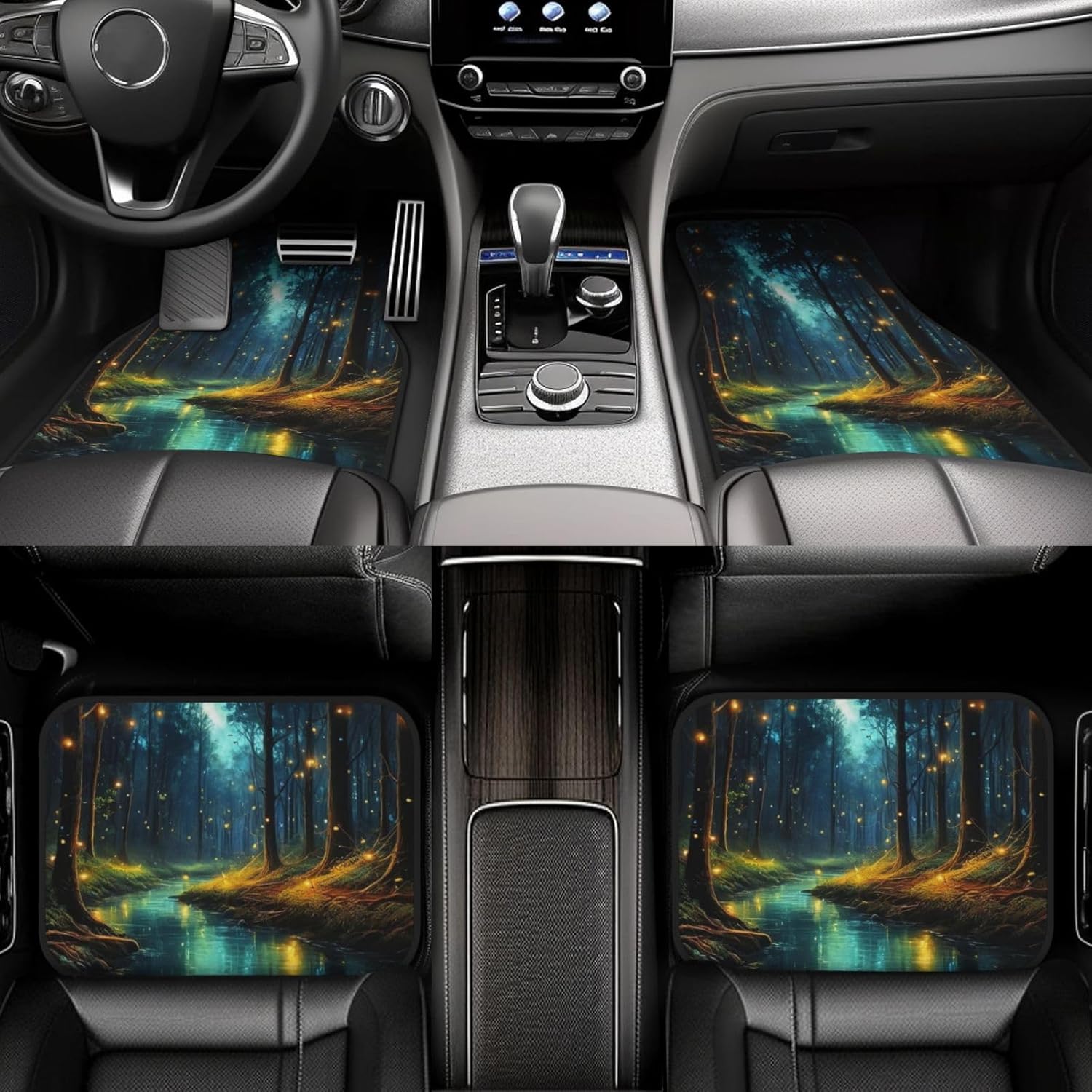 Universal Fit Car Floor Mats-Tech Cloth with Elegant Patterns, Enchanted Forest Stream,Front (26.8x17.3in) & Rear (13x17.3in) Set,Anti-Slip Rubber Bottom,4PCS, Water-Resistant & Simple to Clean - Image 4