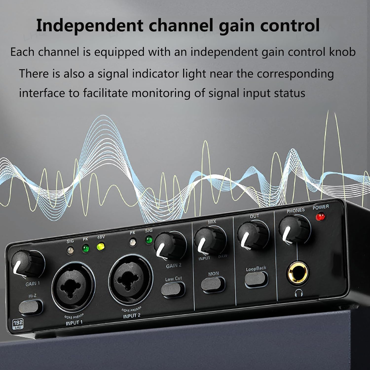 Interfaz de audio de 24 bits y 192 kHz con grabación integrada y monitoreo de retardo para producción de música y grabación de libros de audio