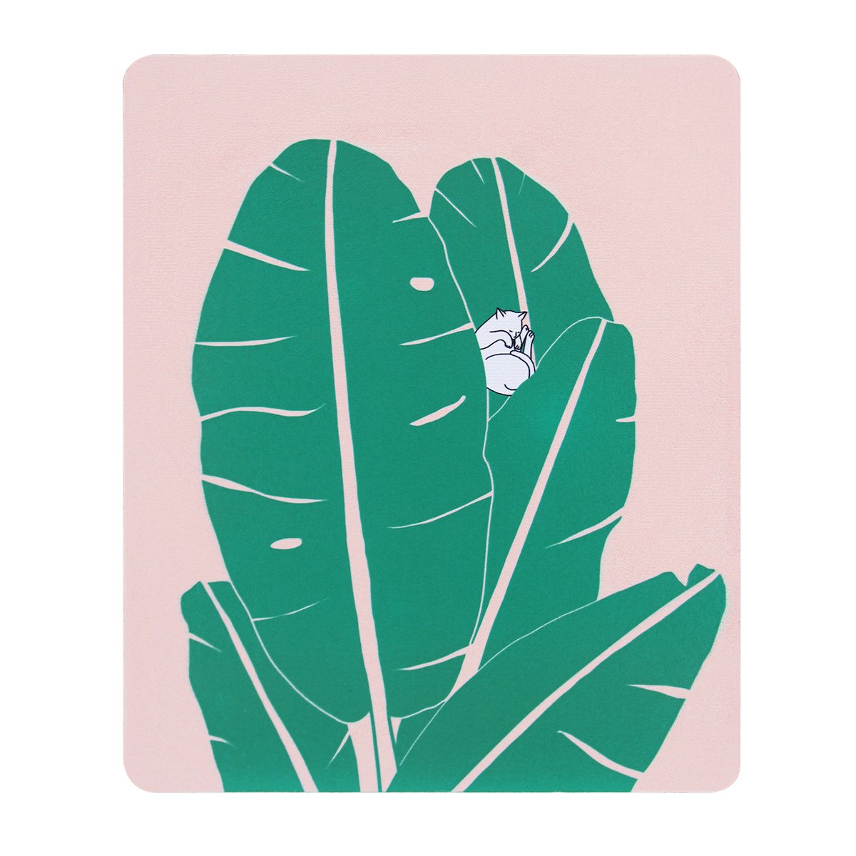 Original Illustration Painting Cat Sleeping On The Plant Mouse Pad(Tulip) (Banana Leaf)