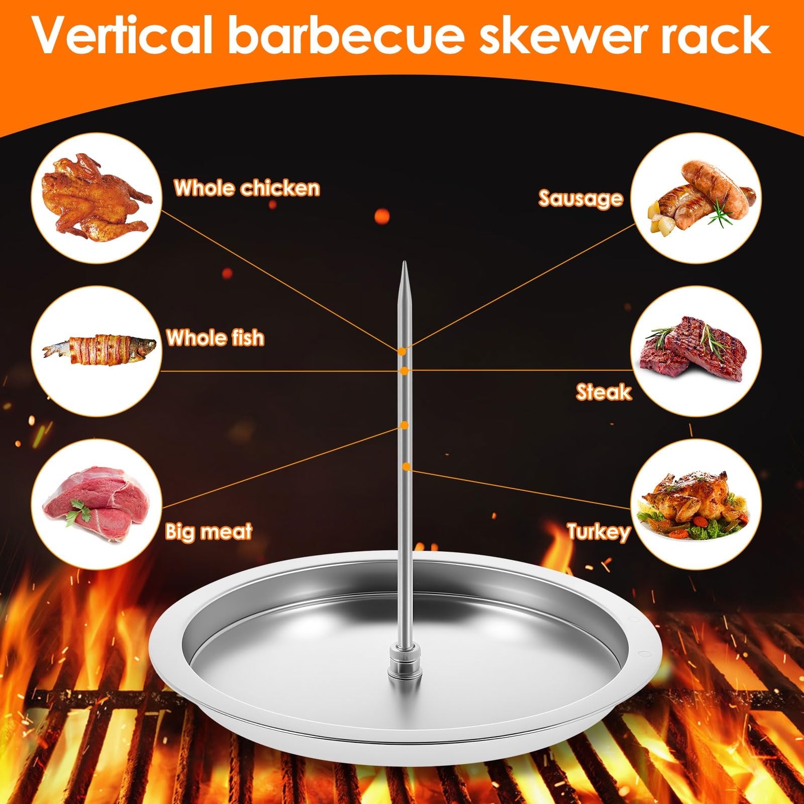 Soporte para brochetas 2 en 1, vertical de acero inoxidable