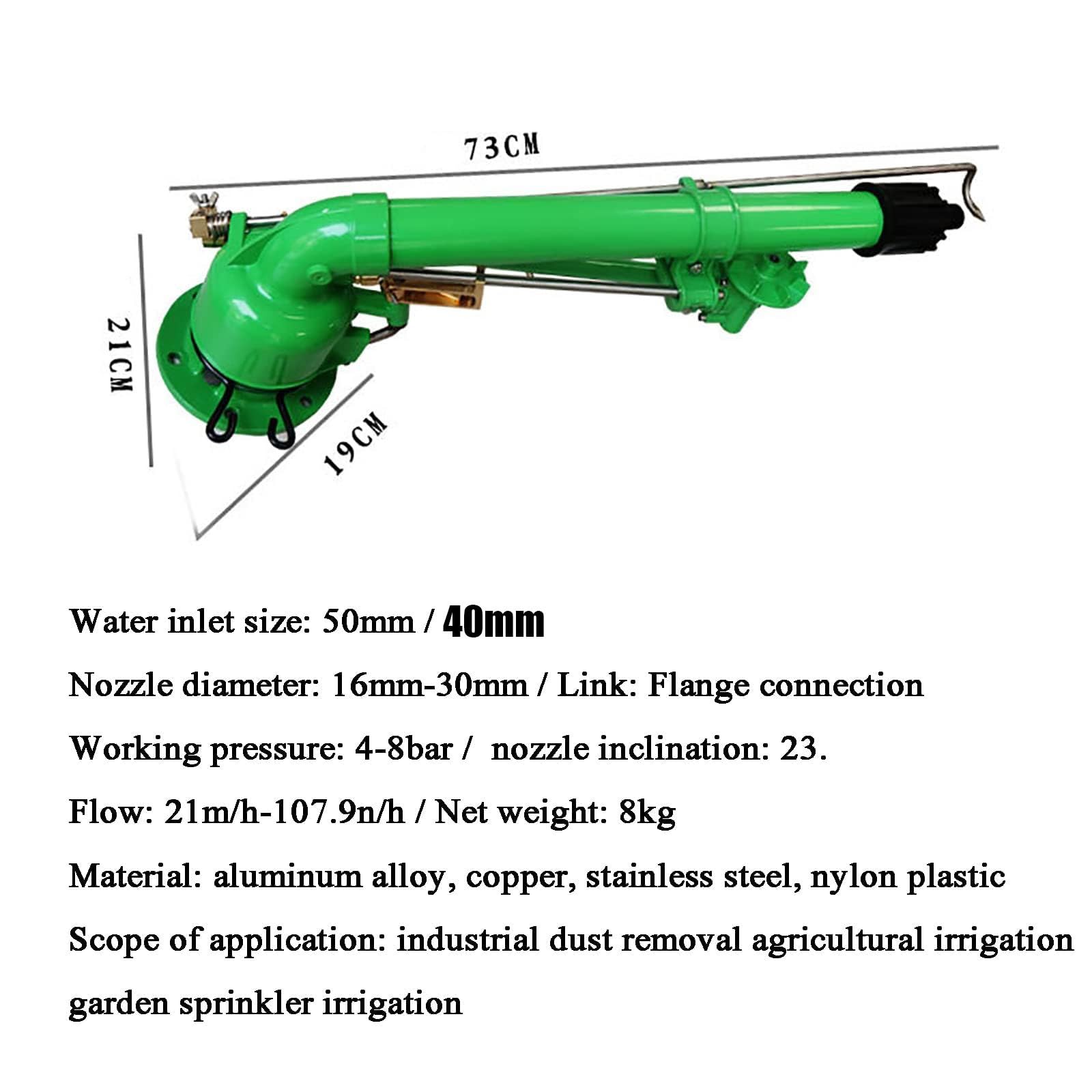 Aspersor de riego agrícola for césped agrícola con boquillas de repuesto | Rociador riego giratorio 360° for áreas grandes, alcance 22-41m/26-53m,aspersor impacto por impulso for granjas(Inlet 50 mm)