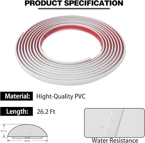 Miniatura 2 de Moldura para despegar y pegar, moldura flexible y autoadhesiva blanca en forma de D, 26.2 pies, impermeable, para paredes, bordes y bordes, marcos