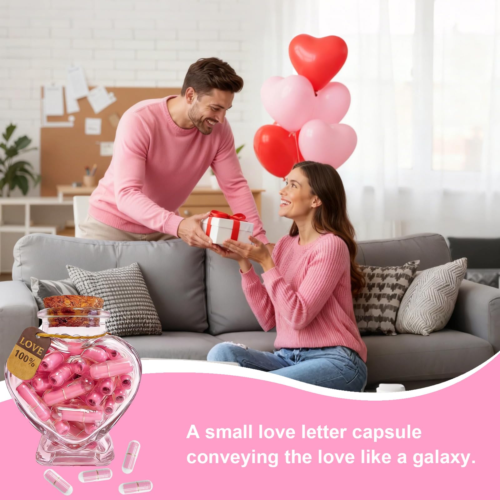 Lot de 50 lettres de capsule d'amour dans un bocal en verre en forme de cœur, rose à faire soi-même, message personnalisé dans une bouteille, cadeau pour lui/elle, souvenir romantique pour petit ami