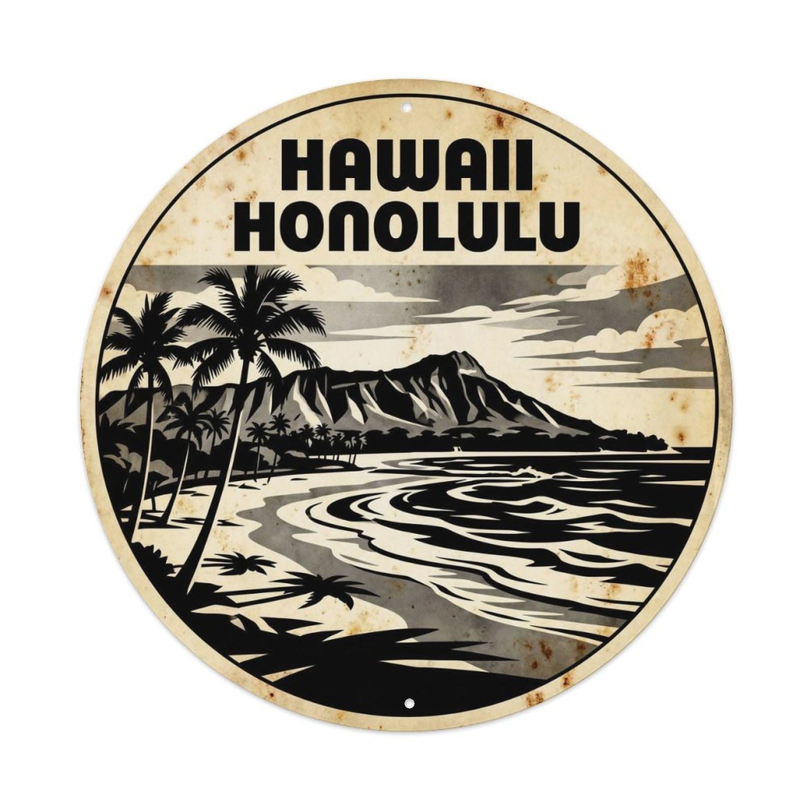 Olyhtr 8X8inch Classic Style Hawaii Honolulu Surf Coast Graphic Contrast Metal Tin Sign