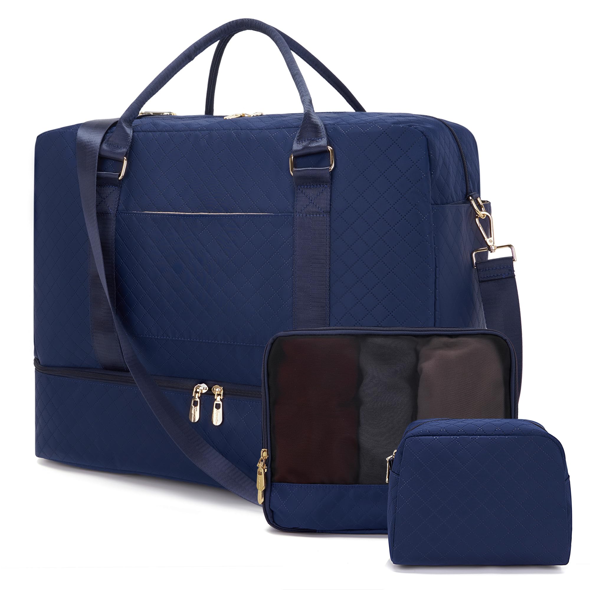 Travel Duffle Bag for Women Carry on Bags Overnight Weekender Bags Toiletry Hospital Gym Bag with Shoe Compartment 3pcs Set