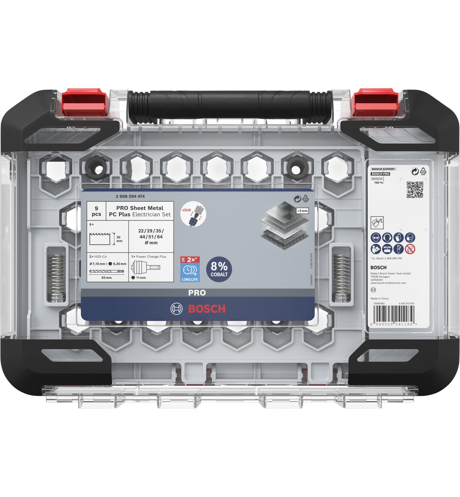 Bosch 8x Set de sierras de corona PRO Sheet Metal Power Change Plus (para Láminas de acero inoxidable, Láminas de acero, Ø 22, 29, 35, 44, 51, 64 mm, Professional Accesorios Taladro)