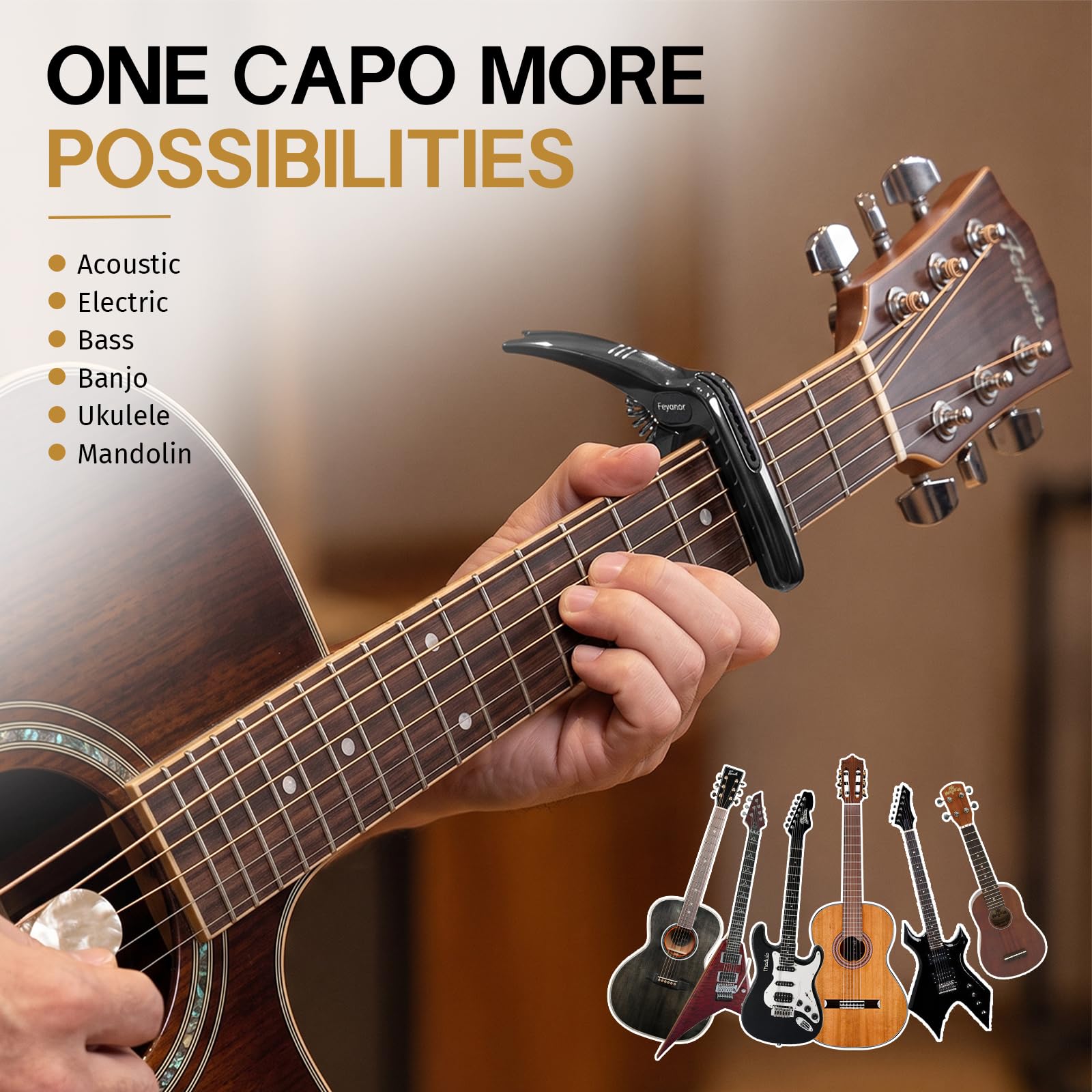 Guitar Capo with Pick Holder - 3-in-1 Tool -4