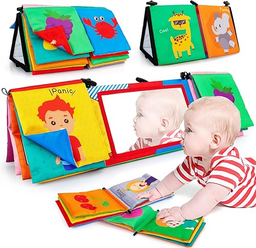 teytoy Espejo para bebé, juguetes para bebés de 0 a 6 meses con libros de tela, juguetes Montessori sensoriales de actividad 3D, juguetes de