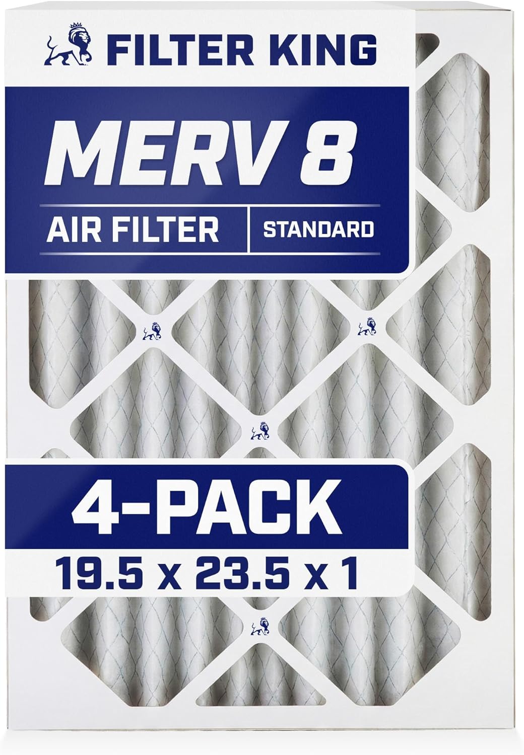 Filter King 19.5x23.5x1 Air Filter (MERV 8) (4-Pack) Dust & Allergy Control AC Furnace Filters, MADE IN USA, HVAC, Pleated, Electrostatic (Actual Size: 19.5 x 23.5 x .75)