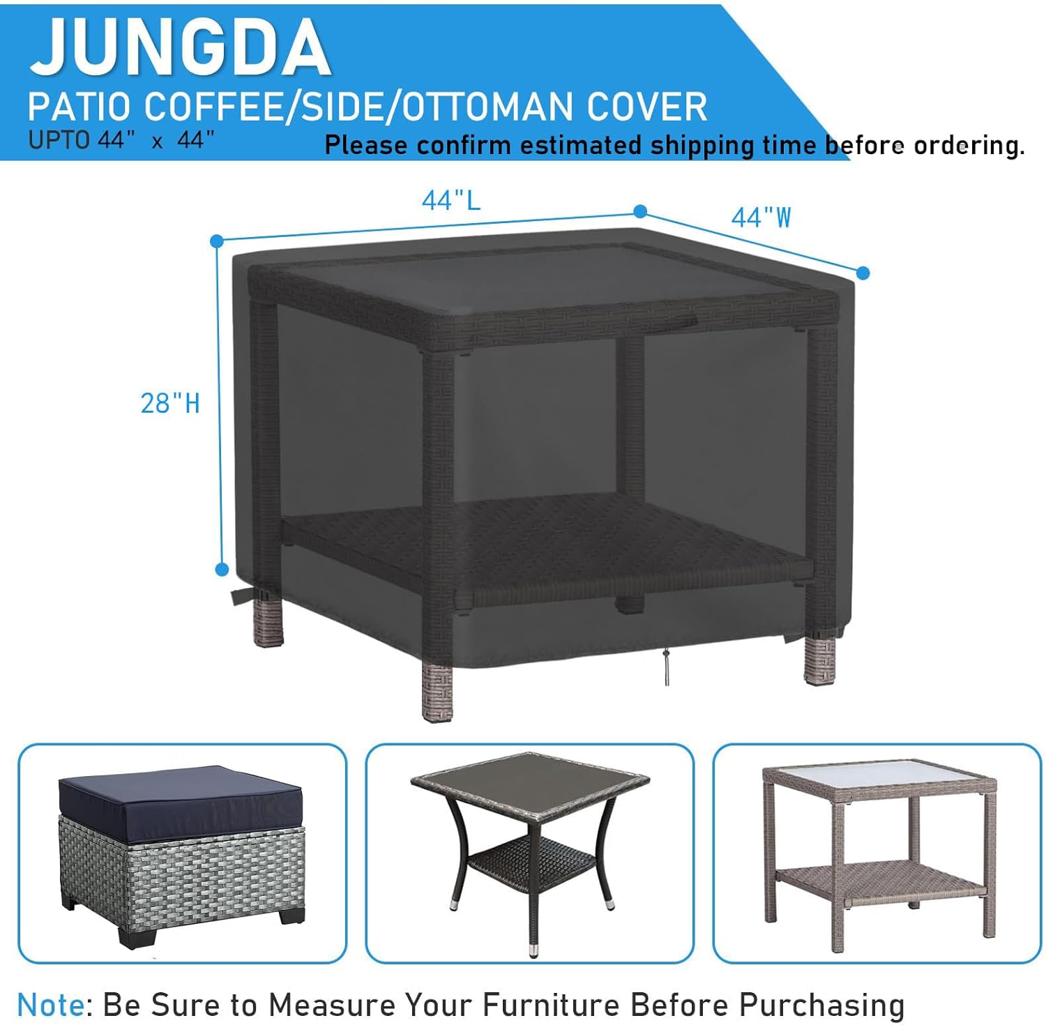 Outdoor Square Table Cover 44 Inch, Waterproof Patio Dining Table Covers, Heavy Duty Outdoor Coffee Tables Furniture Cover - 44 x 44 x 28 Inch