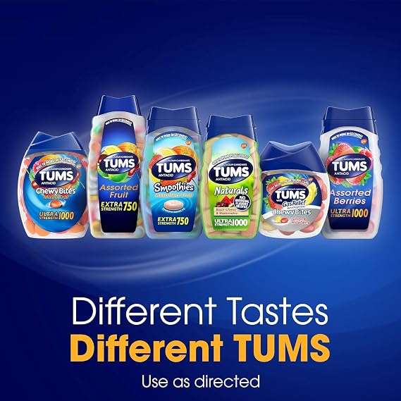 Tums Smoothies Extra Strength 750, Assorted Fruit, 60 Chewable Tablets (Pack of 3)