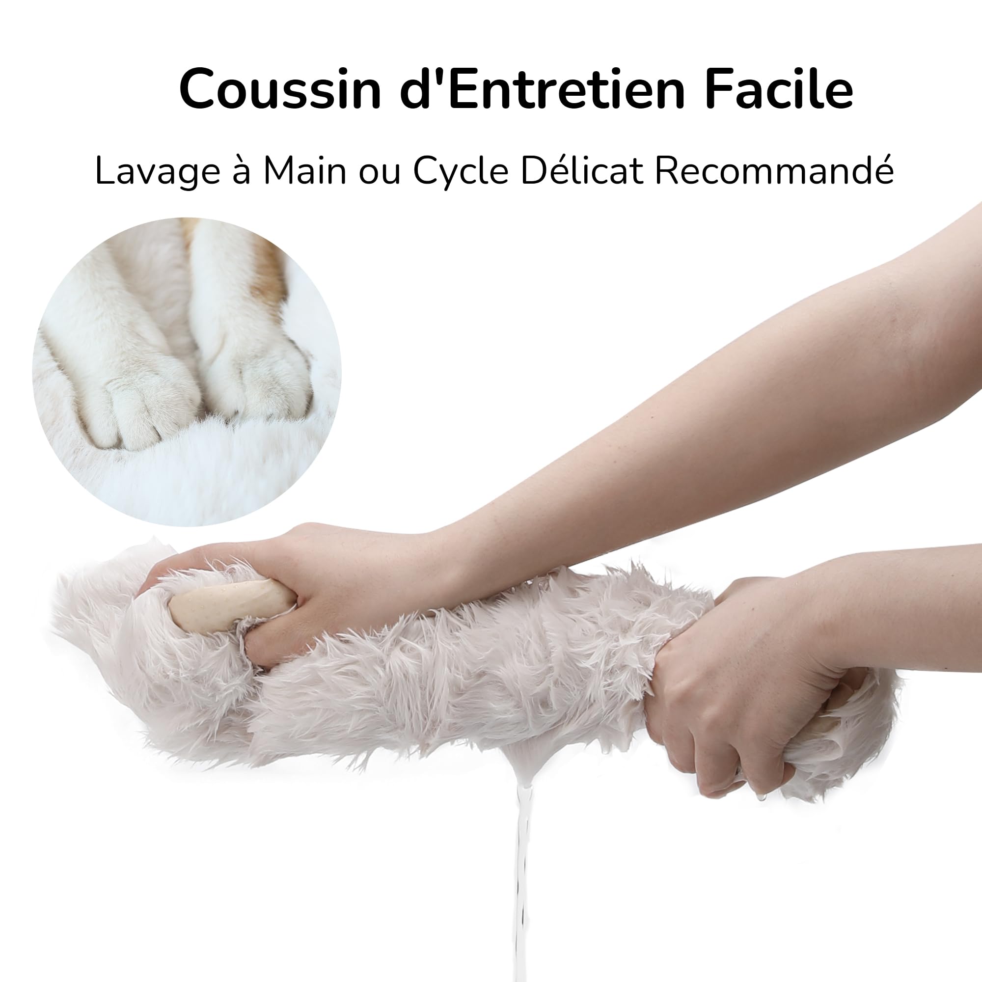 FUKUMARU Lit pour Chats d'Intérieur, 61 cm Canapé avec Coussin en Fausse Fourrure de Lapin, Maisonette en Feutre en Forme Ovale, Gris