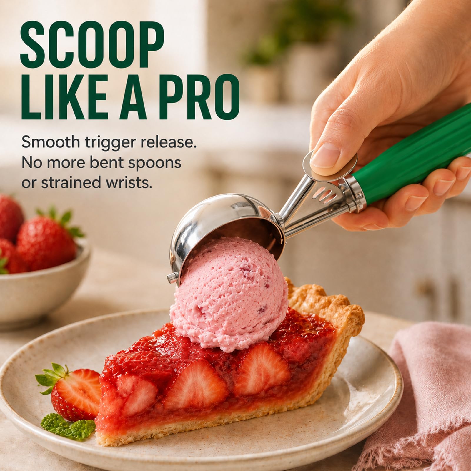 CHEE MONG Eisportionierer-Set, verschiedene Größen, robuste Eisportionierer mit Auslöser, polierter Edelstahl 18/8 Keksschaufeln zum Backen, 3 Stück Eiscreme-Sandwich-Schaufel