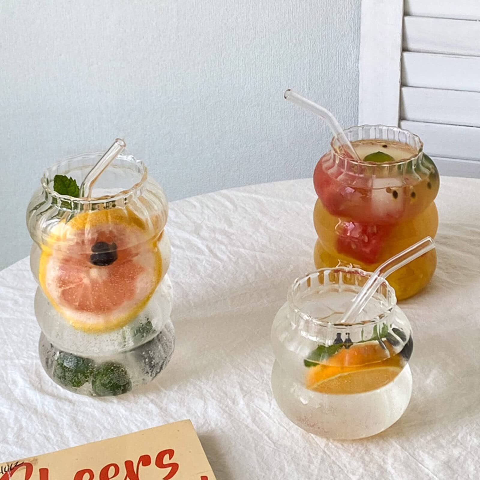 Amazon.com | MANMAOHE 22 Oz Ribbed Glass Cups Set of 2 Creative Wavy Drinking  Glasses Vintage Ribbed Glassware Vintage Ripple Drinking Glasses for Coffee  Cocktail Juice Water Soda: Mixed Drinkware Sets