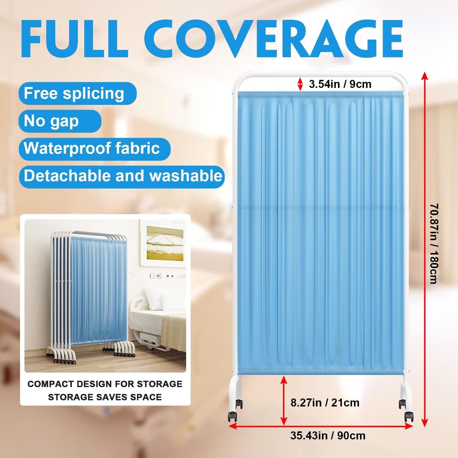 Medical Privacy Screen, Portable Privacy Screen with Wheels for Clinic or Salon, Removable Waterproof Fabric, Rust-Resistant Surface, Easy to Assemble, partition Room dividers (Light Blue 1 Panel)