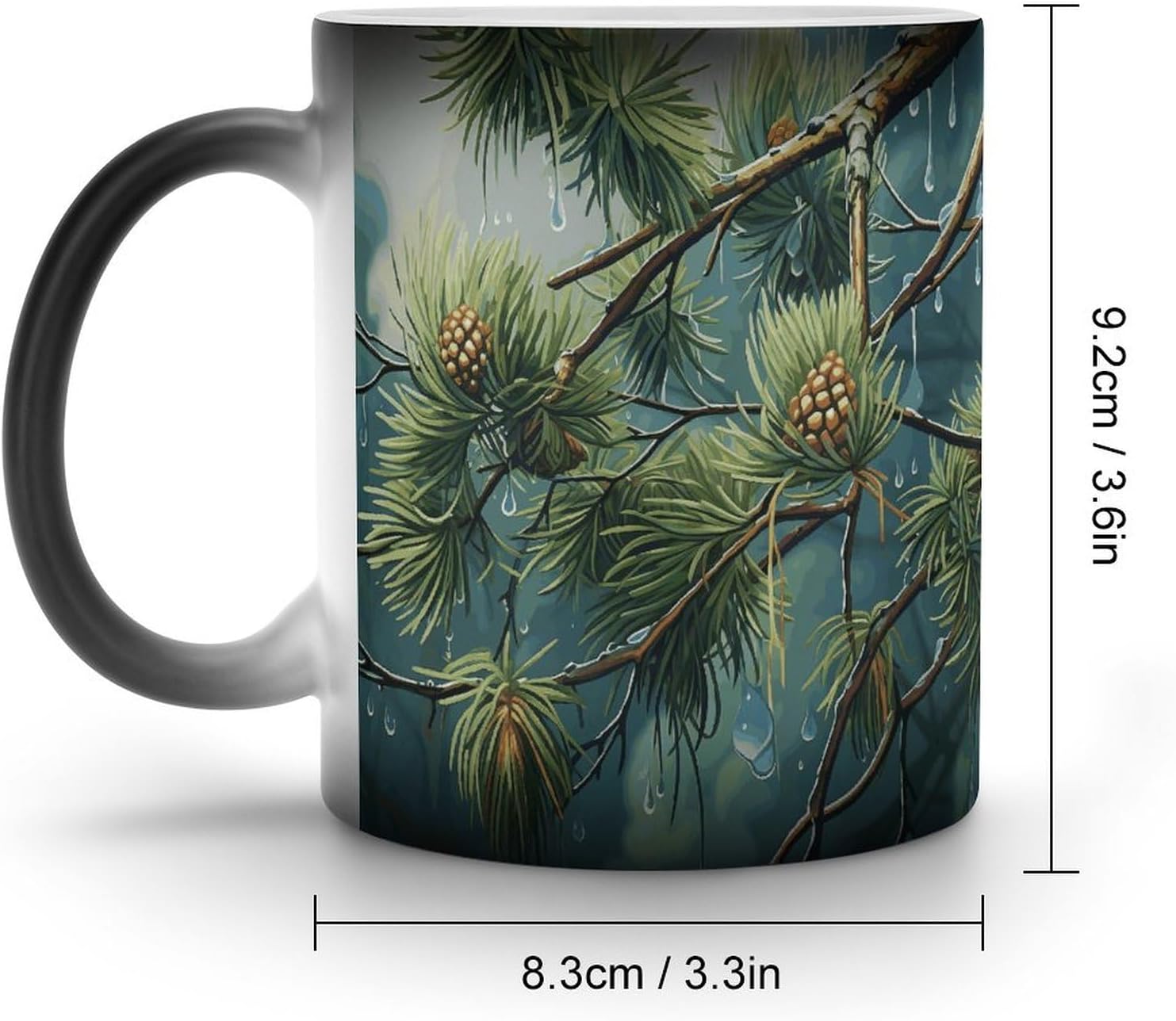 Color Changing Mug Pine Tree Raindrops Printed Ceramic Coffee Mug Heat Changing Sensitive Mug Magic Heat Changing Coffee Mug Novelty Coffee Mugs