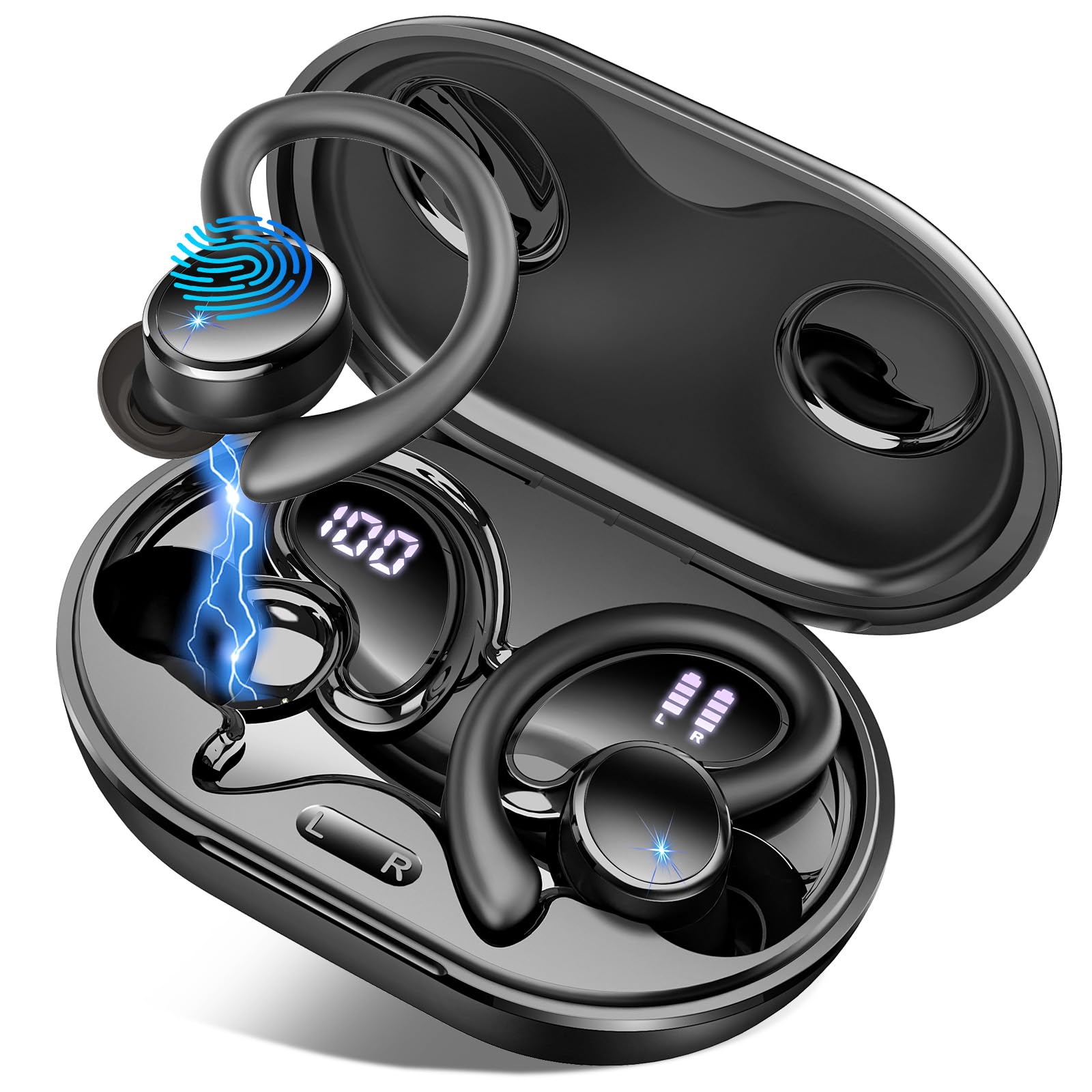 2026 Nueva Auriculares Inalambricos Deportivos, Auriculares Bluetooth 5.4 HiFi Estéreo con 4 HD Mic, 50H Cascos Inalambricos Bluetooth con Cancelacion Ruido ENC,IP7 Impermeable Cascos, Pantalla LED
