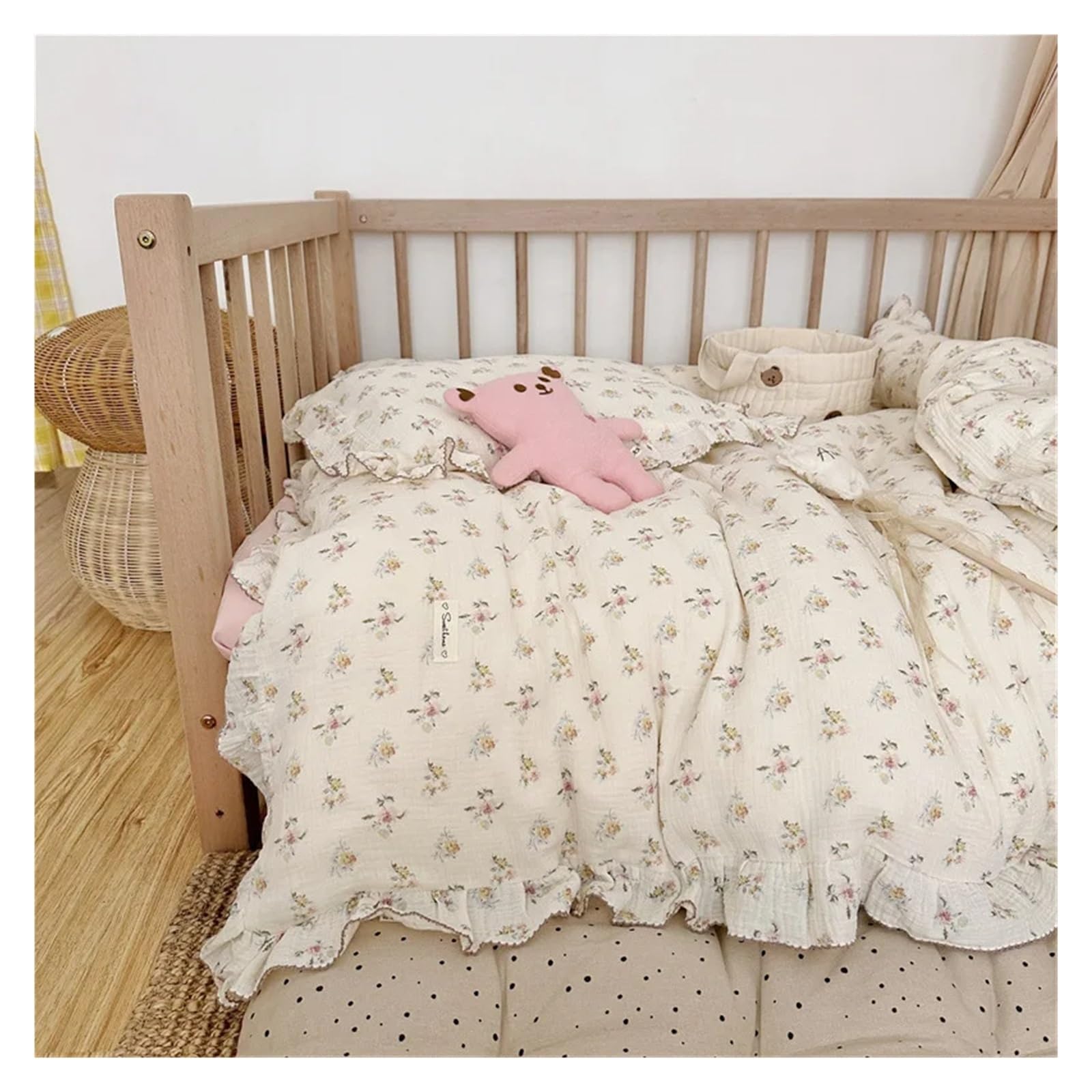 Juego de edredón de 3 piezas, juego de ropa de cama de muselina de algodón para cuna, funda de edredón y funda de almohada, sin relleno