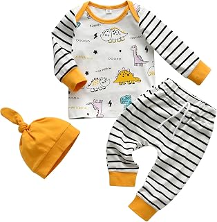 Newborn Baby Boy Clothes Long Sleeve Pullover Top Stripe Pant Hat Fall Winter Clothing 3Pcs Outfit Set