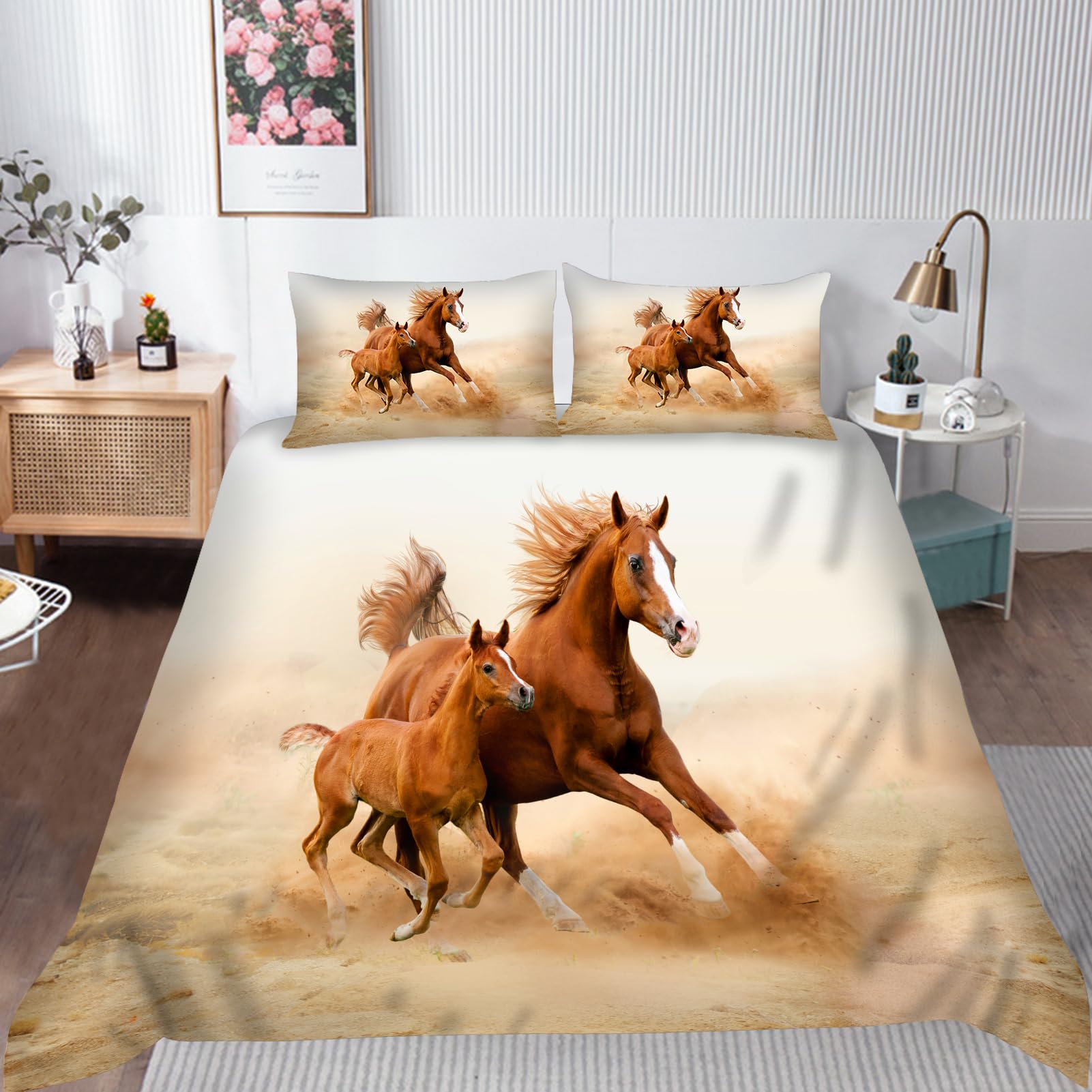 ANHOPE Horse Duvet Cover Set Soft Comforter Cover with Animal Mare Pony Running Print Pattern 3 Piece Bedding Set including Pillowcase All Season Decorative Quilt Cover with Zipper for Kids Adults Single - Image 2