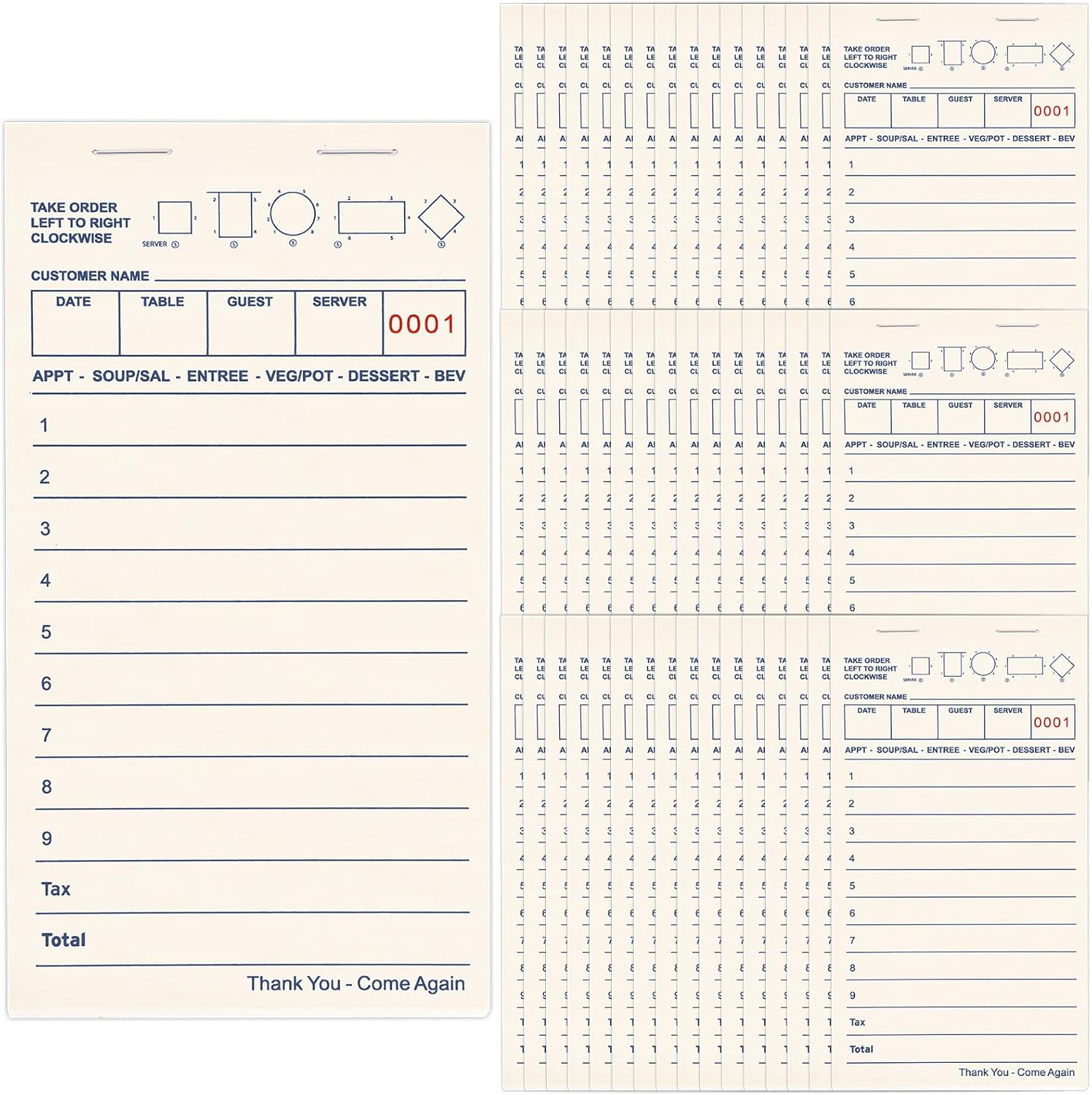 48 Pack Server Note Pads Bulk Recycled Guest Check Pads, Total 2400 Sheets 3.5 x 6.75 Inch Guest Checks Books for Servers, Blue Numbered Waitress Notepads for Restaurant Bar Cafe Hotel