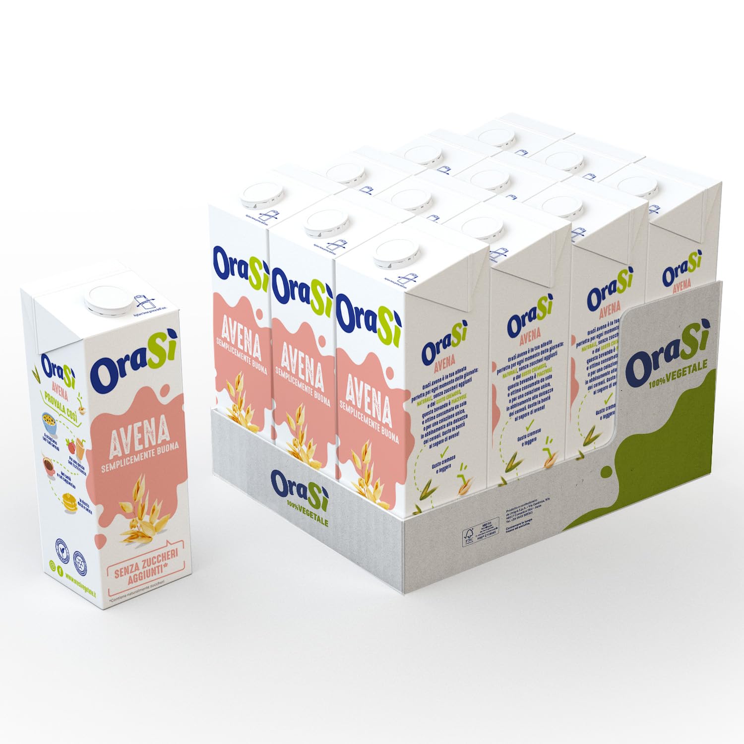OraSì Bevanda Di Avena 1 Litro 12 Unità Alternativa vegetale al Latte a base di Avena Cremoso Senza Zuccheri Aggiunti, Fonte Di Calcio E Vitamine Ideale Per Dieta Vegana Colazioni E Ricette