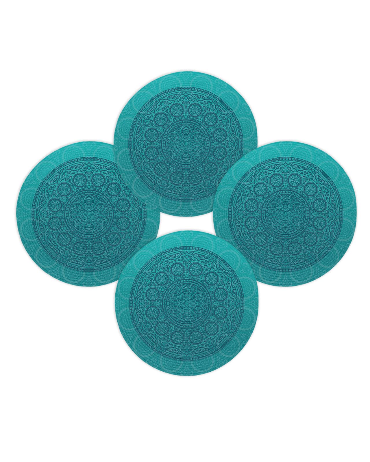 Round Placemats Set of 4 Mandala Flower Place Mats Washable Woven Placemat Floral Pattern Retro Circle Braided Heat Resistant Table Mat for Kitchen