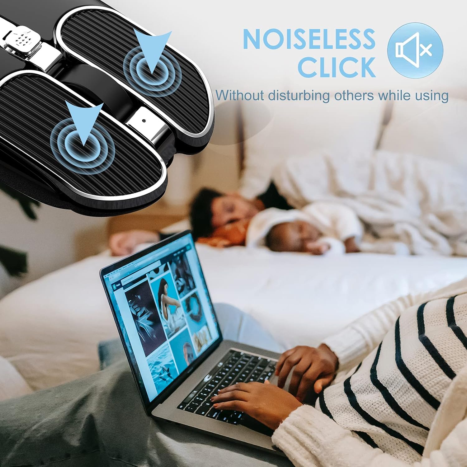 Wireless Mouse with 4 Button 2.4Ghz Connection USB Receiver Silent Click Adjustable DPI Programmable Button Ergonomic Rechargeable for Computer PC Mac Laptop Windows Tablet Office Use(Black)