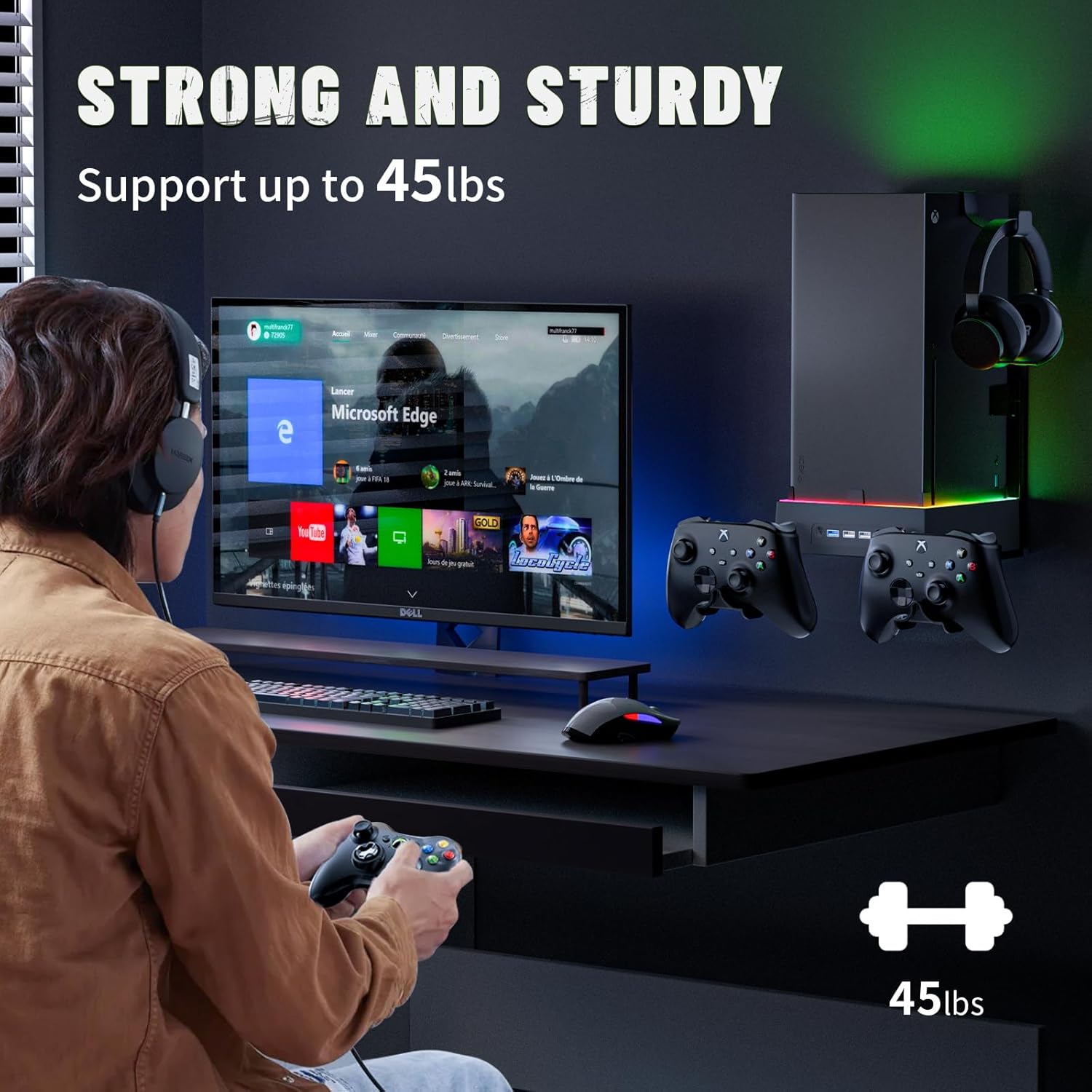 Allnice Wall Mount Cooling Stand for Xbox Series X Accessories, Xbox Series X Wall Mount Vertical Cooling Fan with RGB Light, 3 USB Ports, Adjustable Fans Speed, Controlle and Headset Holder