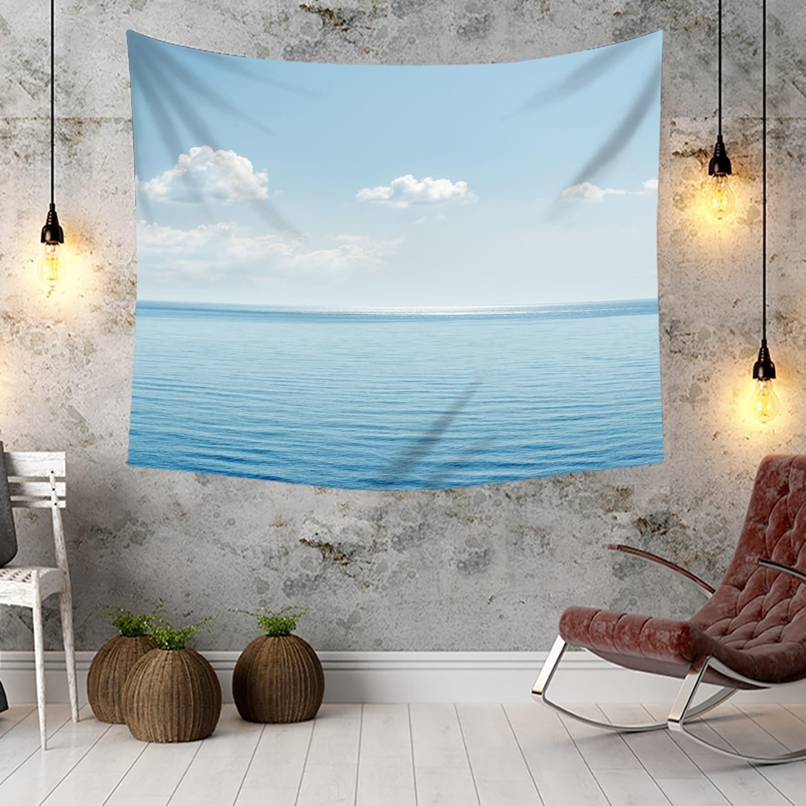 Skcess Wandteppiche Hellblau, Polyester Wandteppich Natur Meereslandschaft 260x240cm