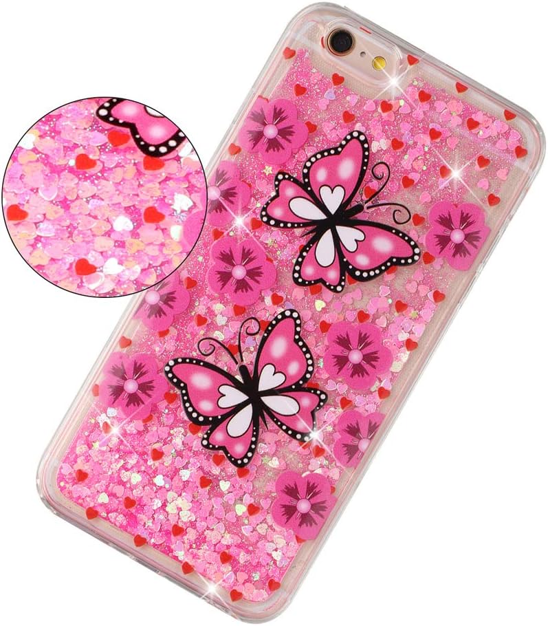 HMTECHUS iPhone 6S Case Glitter Liquid Sparkle Floating Shiny Quicksand Clear Soft TPU Silicone Shockproof Protective Bumper Thin Cover for iPhone 6 / 6S 4.7 inch Bling Pink Butterfly XY