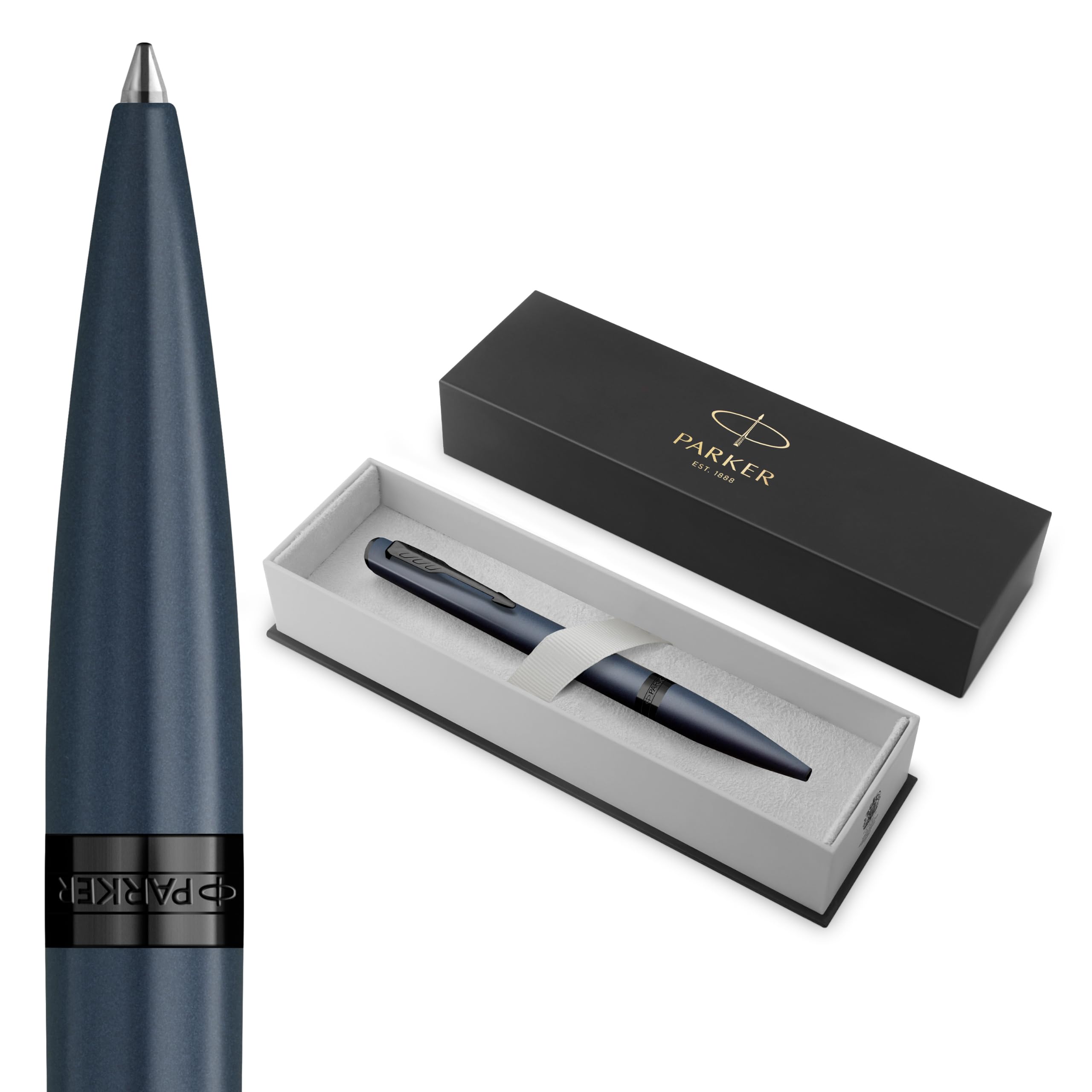 Parker Meridian Stylo à bille | Laque bleue avec garnitures noires | Plume moyenne | Stylos pour l'écriture et Fournitures de papeterie | Encre bleue | Boîte cadeau de luxe