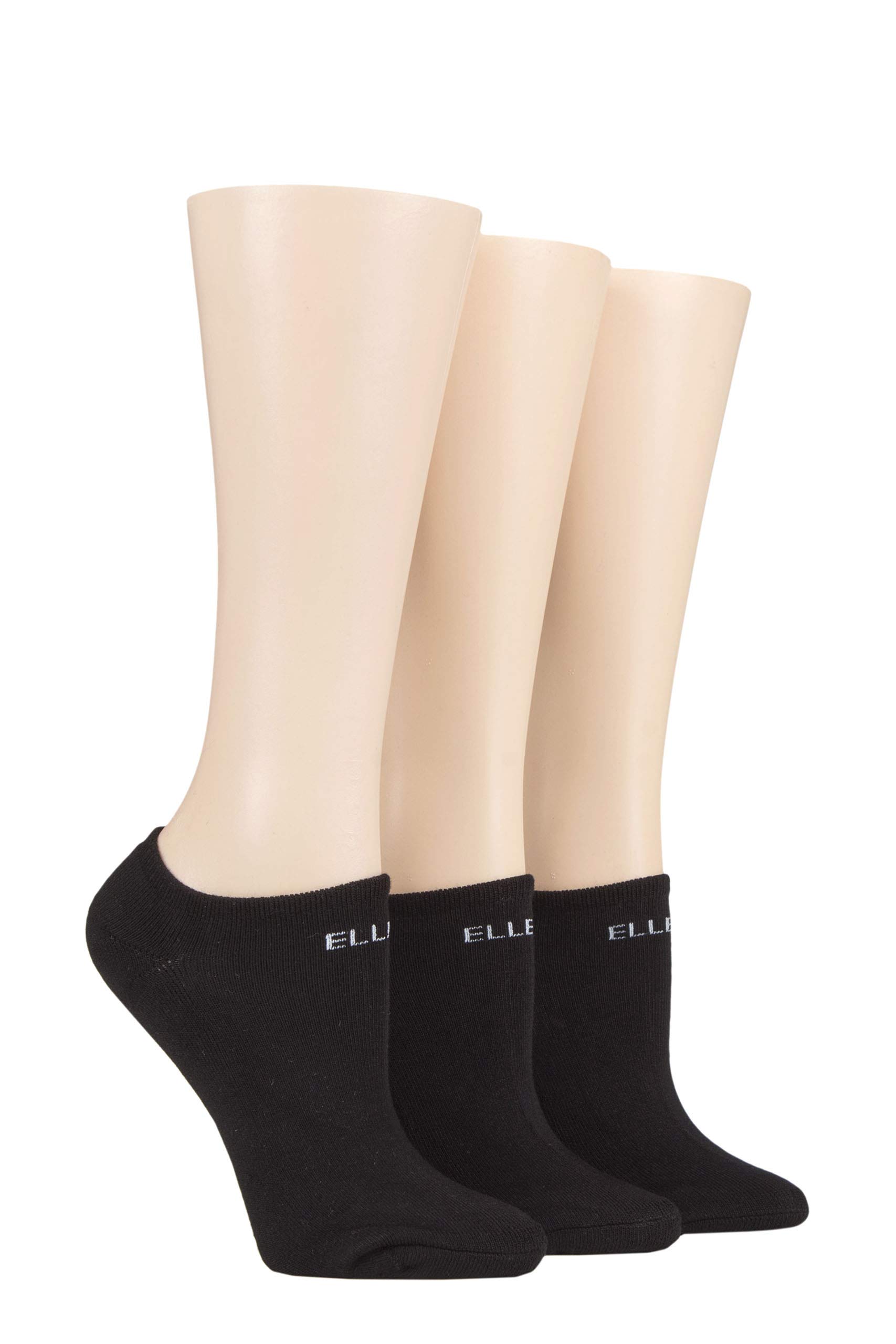ELLE Cushioned No Show Socks - Ladies Soft Breathable Bamboo Invisible Low Cut Socks Multipack of 3 Black Plains, 4-8