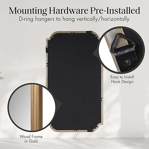 Miniatura 3 de Madison Park Adelaide - Espejo de pared para dormitorio, espejo colgante grande para sala de estar, marco de madera ligera con espejo de entrada de