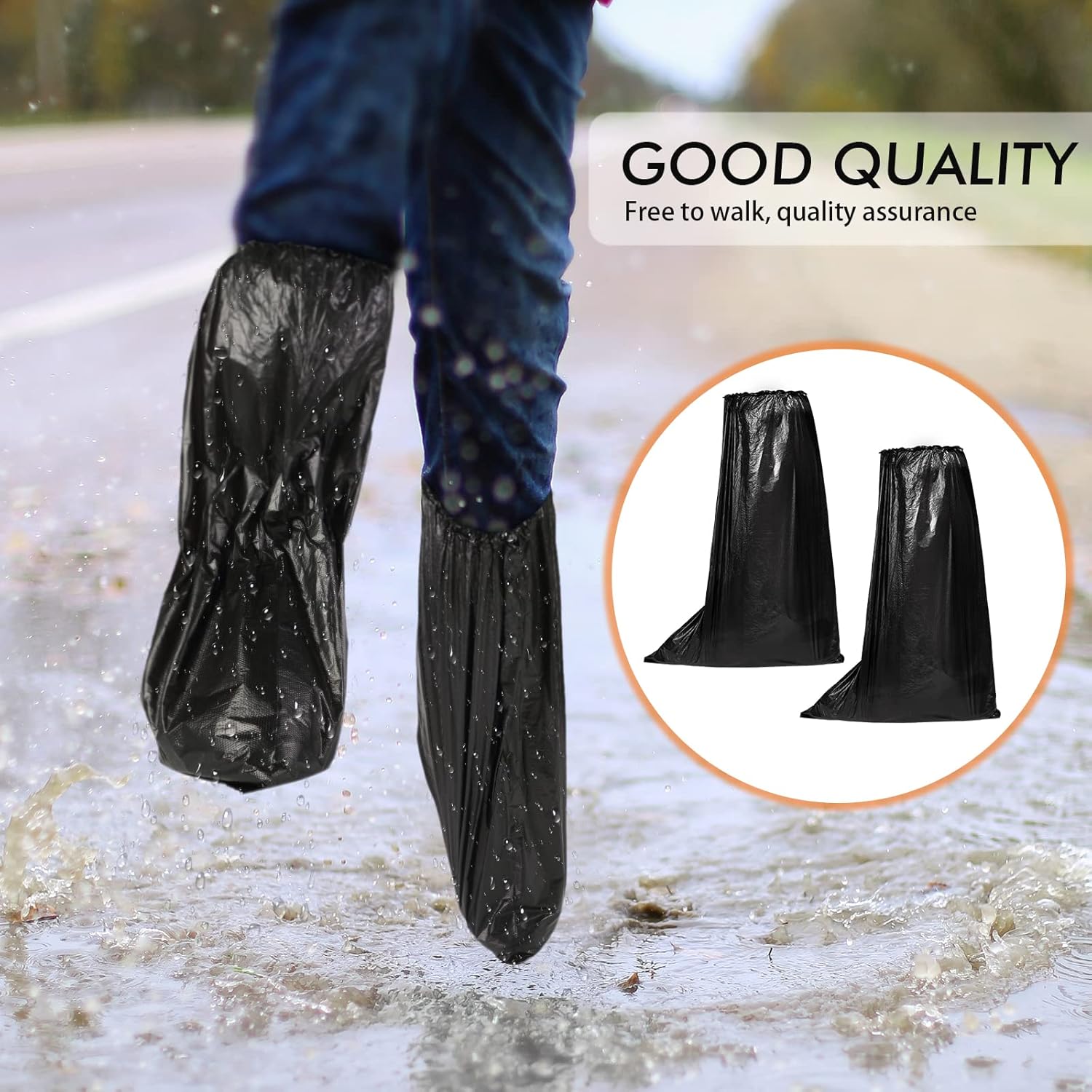 Haysandy 300 Pieces Shoe Covers Disposable Non Slip Plastic Boot Covers Long Waterproof Shoes Covers Safety Boot Shoe Covers 21.6 Inch Tall Shoe Coverings for Men Women Rainy Day Use (Black)