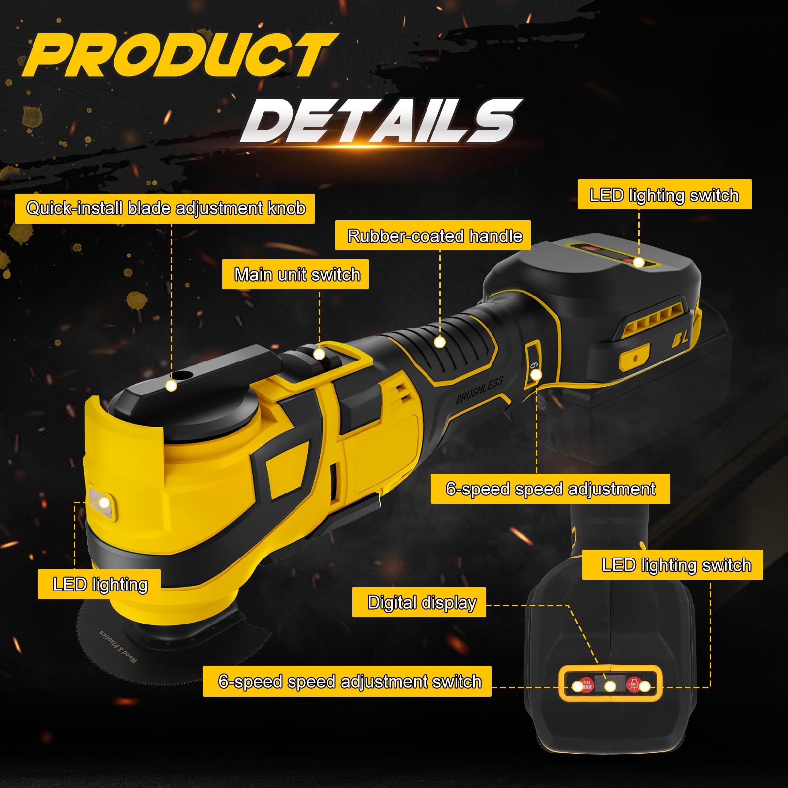 WingFly Multitool Oscillante Compatibile Dewalt 18V 20V 6 Velocità 10000-20000 OPM Senza Batteria