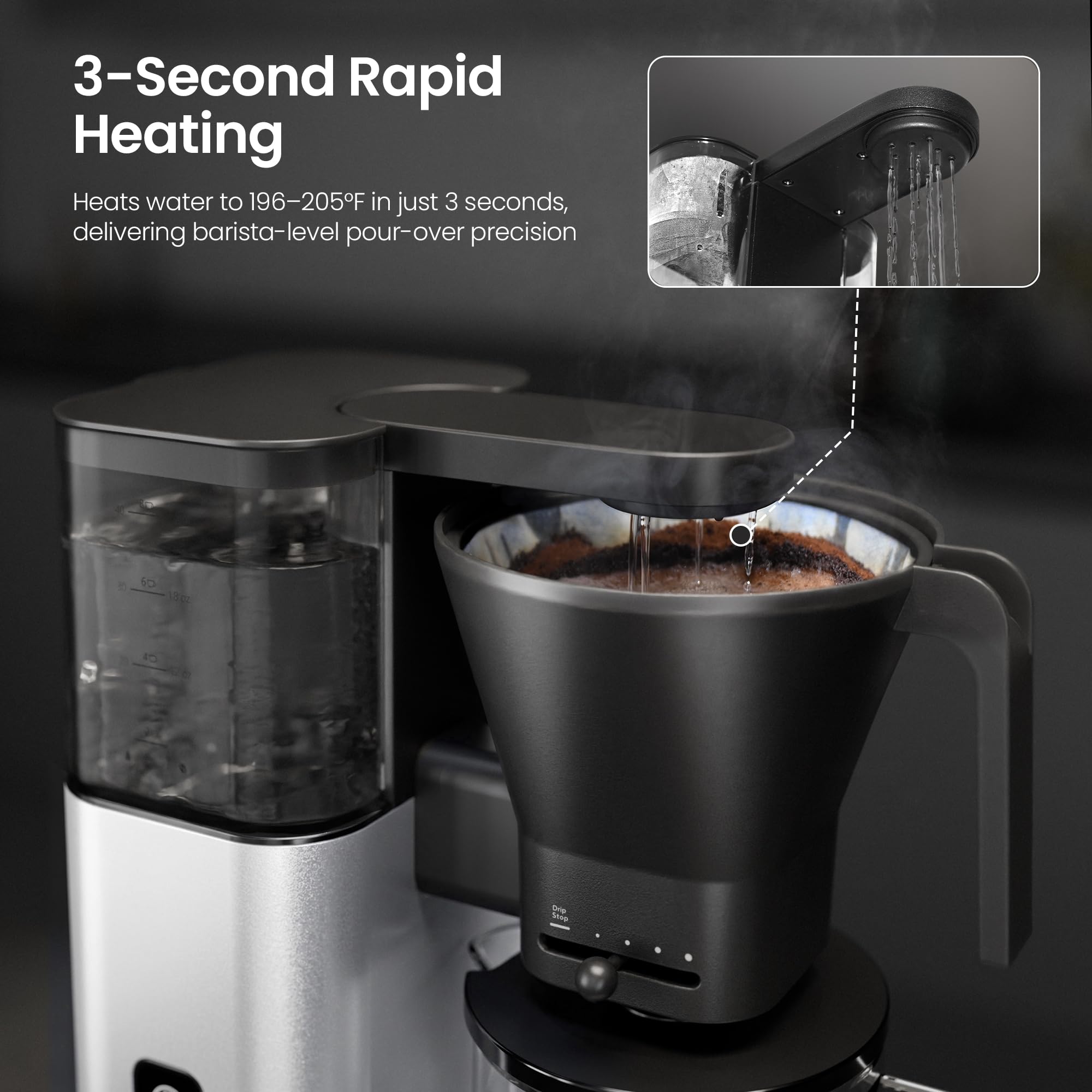 Kismile SCA-Certified 8 Cup Drip Coffee Maker, Pour Over Coffee Machine with 3s Instant Heat 197–205℉, Adjustable Flow Control, Removable Water Tank, Deep Cold Brew & 40 Min Keep Warm (Silver)