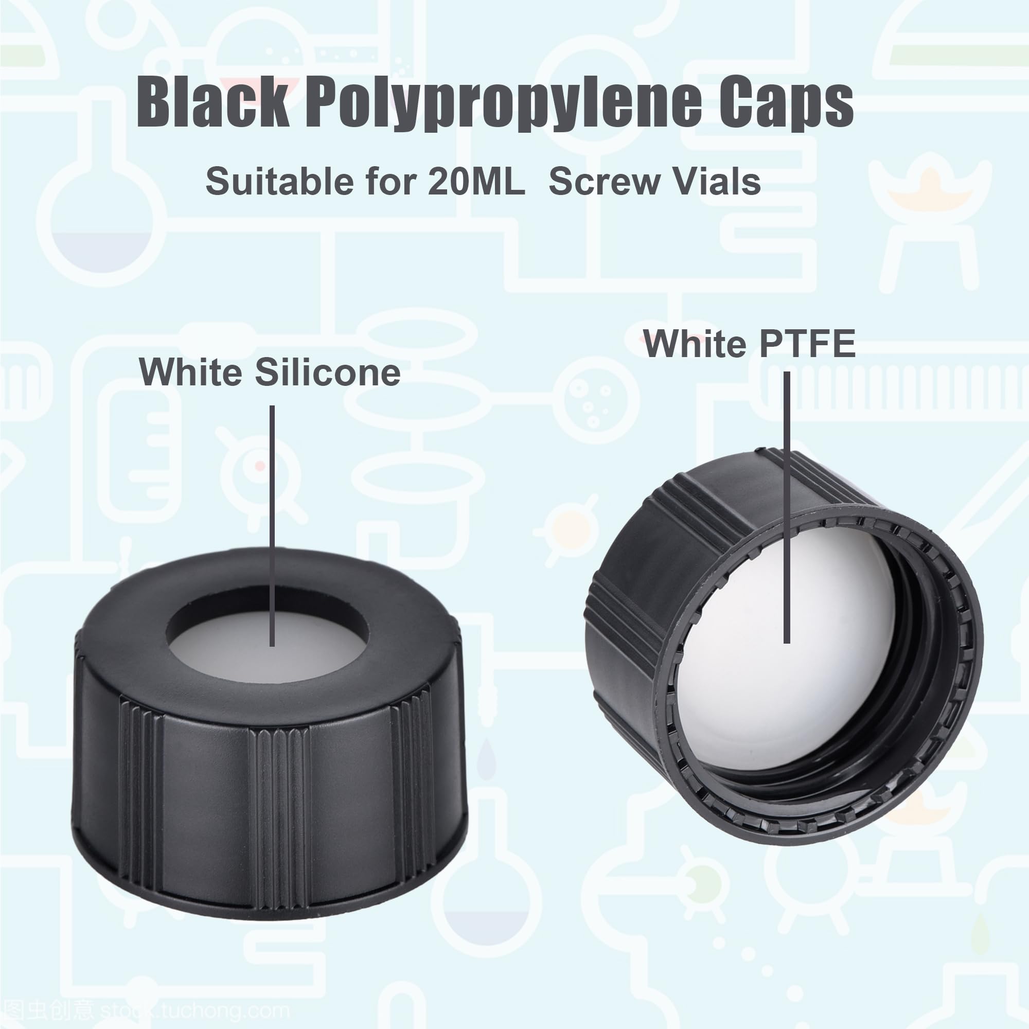 ESHATO Vial de muestreo automático de 20 ml, paquete de 100 viales HPLC/GC 9-425 viales ámbar de laboratorio, viales de muestra, tapón de rosca, parche de escritura de PTFE blanco y septa de silicona