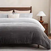 Bedbay Conjunto de edredom cinza, fofo, luxuoso, de veludo, leite, tamanho king, cinza, gradiente, 3 peças, edredom quente de inverno para cama queen size com 2 fronhas