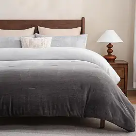 Bedbay Conjunto de edredom cinza, fofo, luxuoso, de veludo, leite, tamanho king, cinza, gradiente, 3 peças, edredom quente de inverno para cama queen size com 2 fronhas